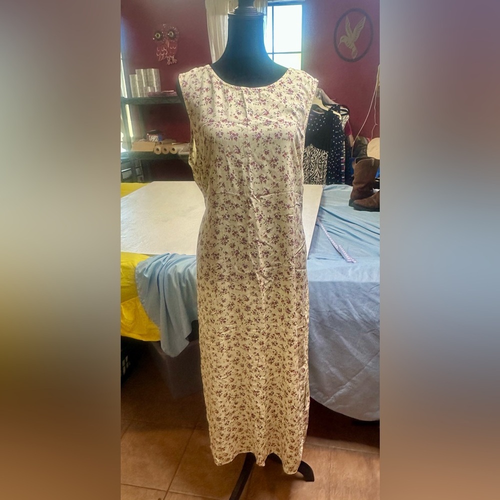 R&K Originals Floral Midi Dress Cottagecore Prairie Rayon Size 16 Slit Sides